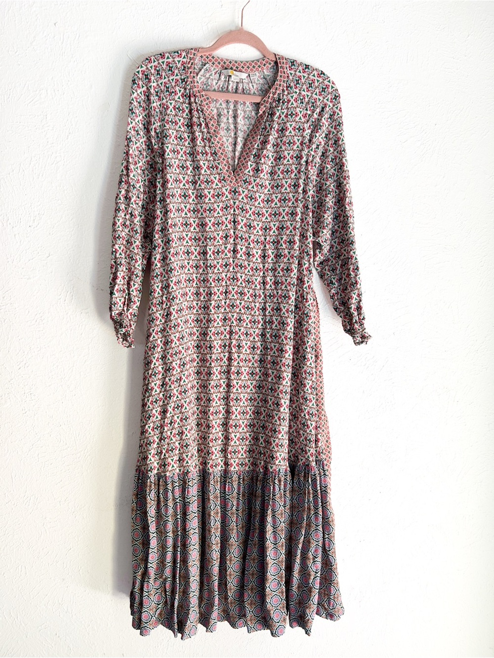 Boden Easy Henley Dress Mixed Print Belted Maxi Midi Dress Sz 6 Prairie Boho - Picture 3 of 10